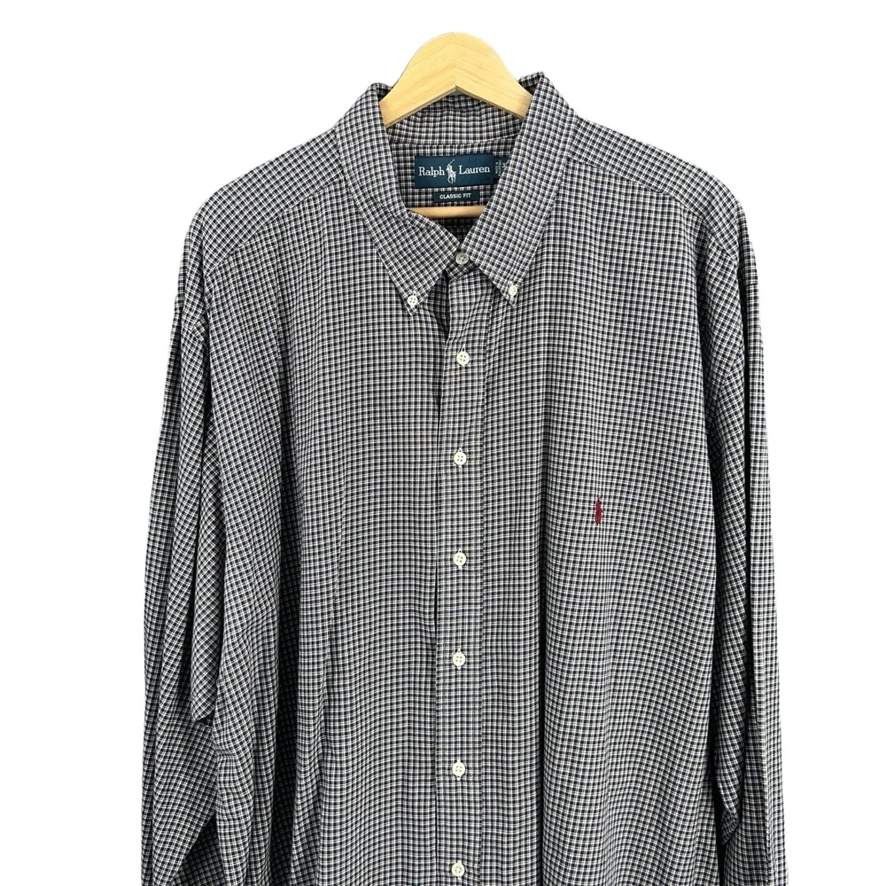 Ralph Lauren Mens Shirt Blue Plaid Check Classic Fit‎ Button Down Preppy 3XLT